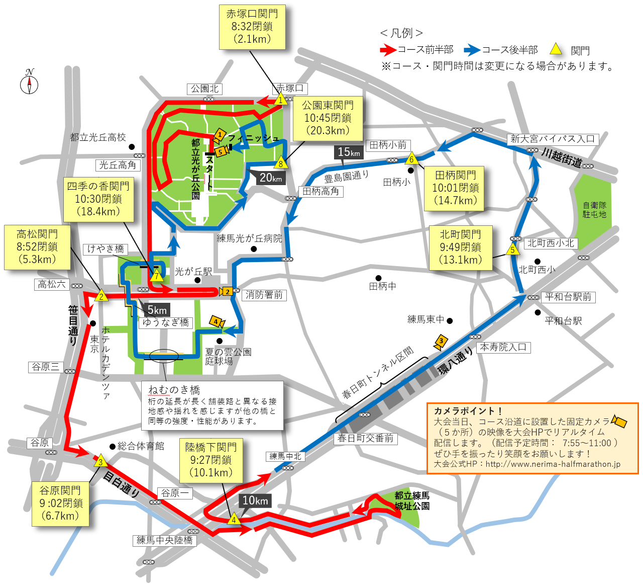 練馬こぶしハーフマラソン コースマップ